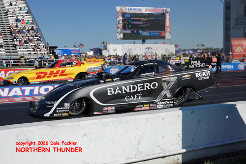Alexis DeJoria (near lane) vs J. R. Todd (far lane)